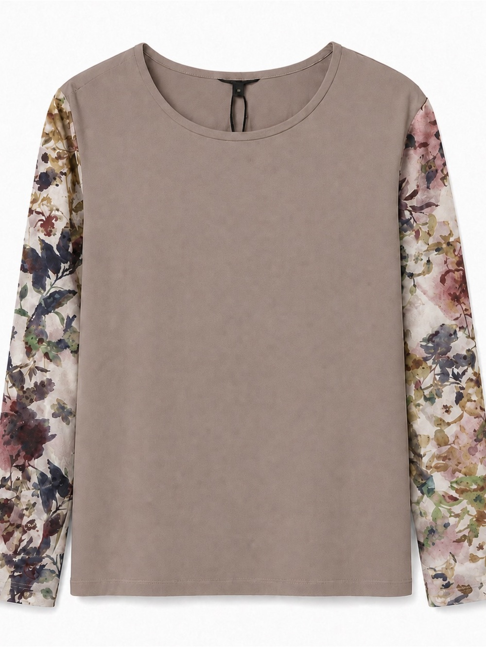 W118 by Walter Baker Floral Sleeve Contrast Blouse Top Taupe Size M NWT